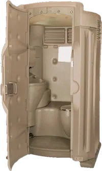 Interior of the High Tech II Deluxe Flush portable restroom unit